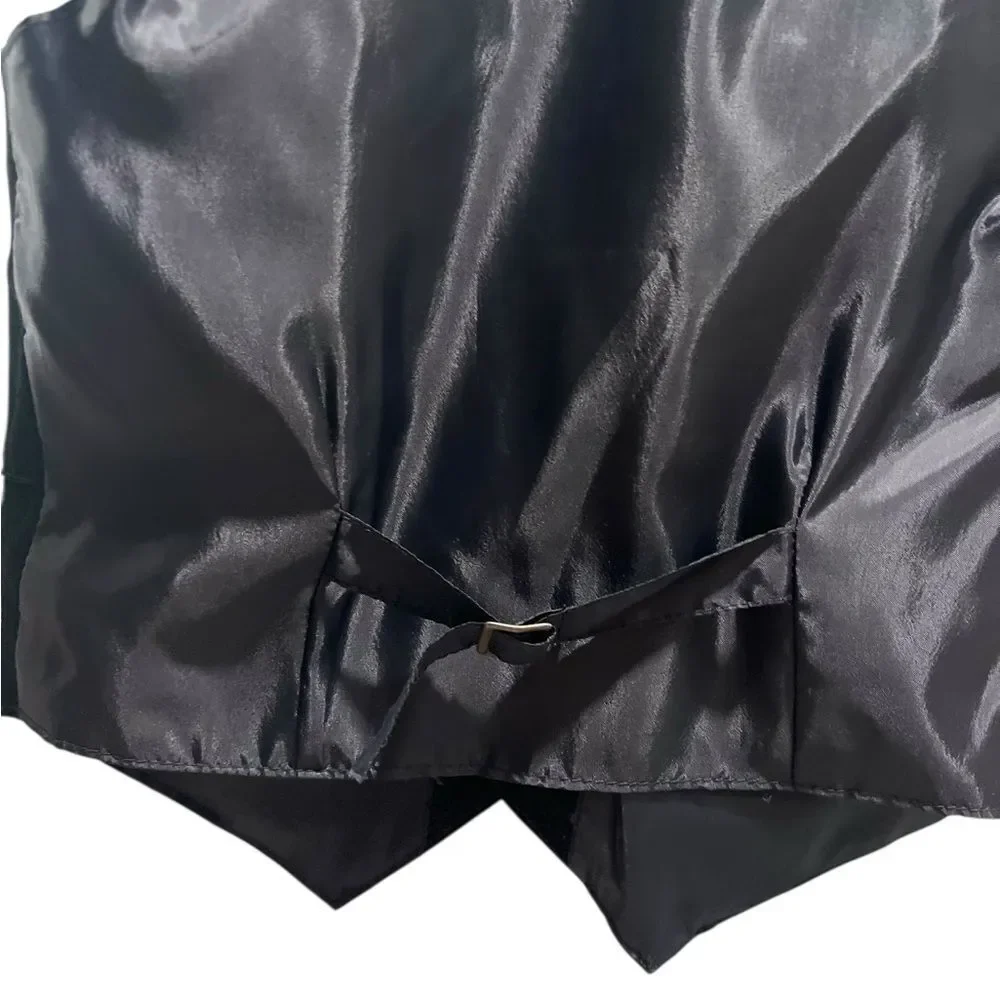 Don’t DS Stop Black Genuine Leather Vest Men’s L Snap Front Lined
